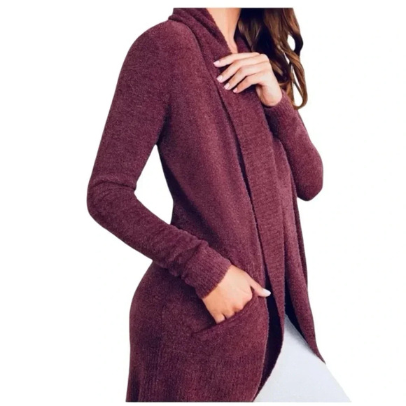 BAREFOOT DREAMS | CozyChic Lite®Circle Open Front Cardigan in Burgundy Size XS/S - Picture 3 of 11